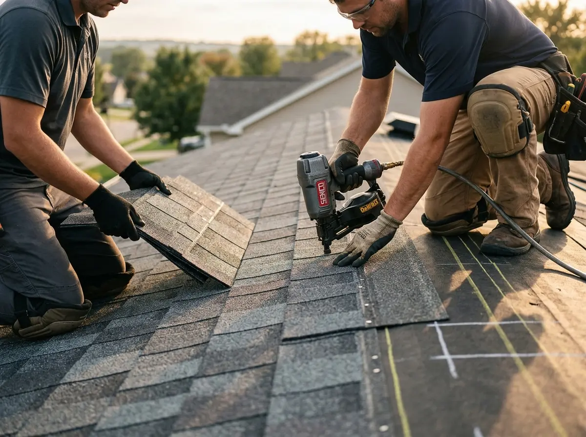 Professional roofer working on a residential roof in Sparks